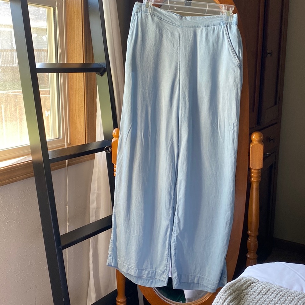 flowy denim dress pants